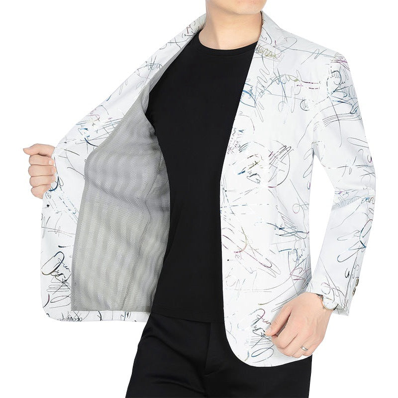Herren Einreihiges Casual-Sakko mit künstlerischem Kritzel-Print und leichtem Halbfutter – Tianoro