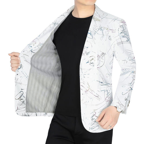 Herren Einreihiges Casual-Sakko mit künstlerischem Kritzel-Print und leichtem Halbfutter – Tianoro