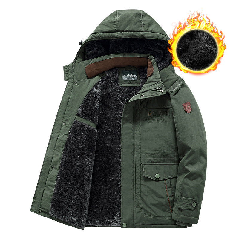 Herren wärmender gefütterter Kapuzenparka mit durchgehendem Teddyfleecefutter und Utility‑Taschen Echoarchiv
