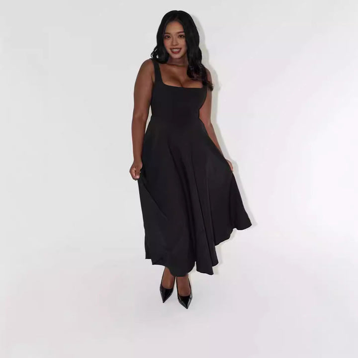 Damen A-Linien Maxikleid mit quadratischem Ausschnitt und fließendem Stoff Echoarchiv