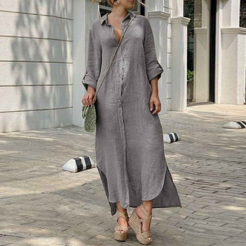 Damen Hemdblusenkleid mit durchgehender Knopfleiste, seitlichen Schlitzen und 3/4-Ärmeln Echo Archiv