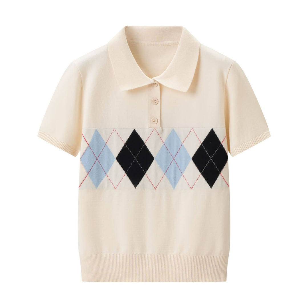 Damen Poloshirt mit modernem Rautenmuster und feinem Baumwollstoff Echo Archiv