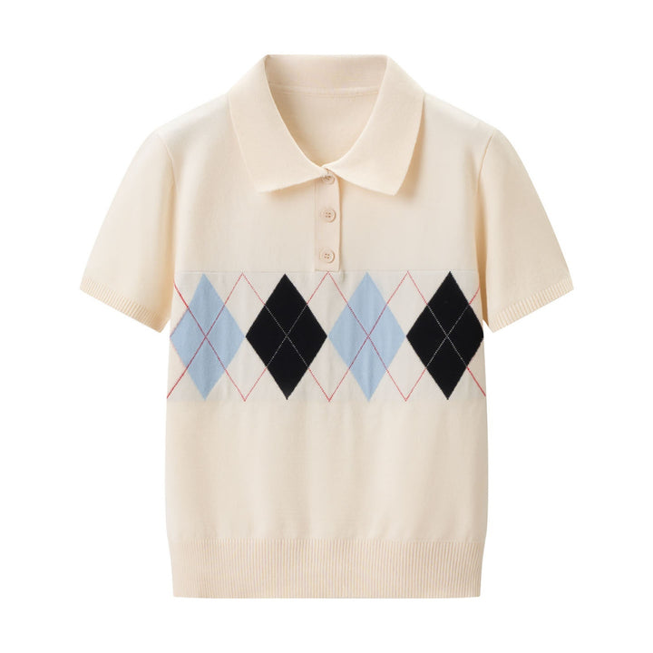 Damen Poloshirt mit modernem Rautenmuster und feinem Baumwollstoff Echo Archiv