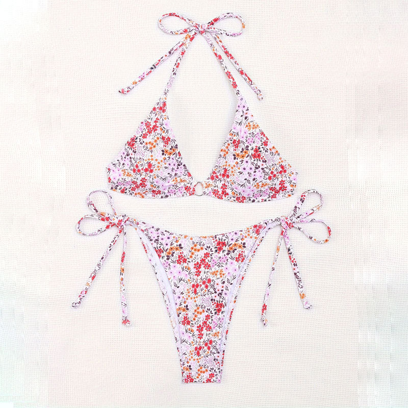 Damen Triangel-Bikini mit floralem Muster und verstellbaren Bindebändern Echo Archiv
