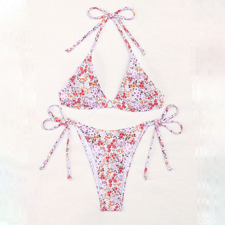 Damen Triangel-Bikini mit floralem Muster und verstellbaren Bindebändern Echo Archiv