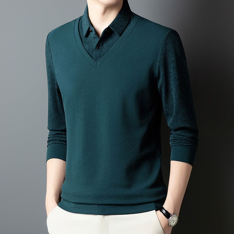 Herren eleganter V-Ausschnitt Pullover mit strukturiertem Ärmel Echoarchiv