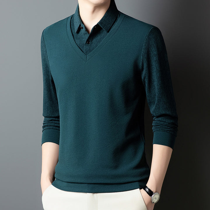 Herren eleganter V-Ausschnitt Pullover mit strukturiertem Ärmel Echoarchiv