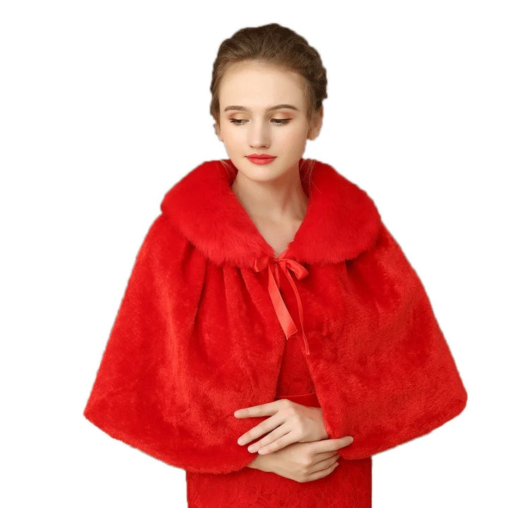 Damen Elegantes Kunstpelz‑Capelet mit Schleifenverschluss und weitem Umlegekragen Echo Archiv