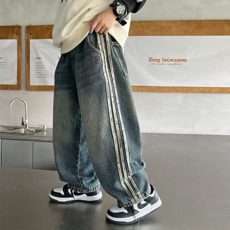 Unisex weite Denim-Jeans mit seitlichen Streifen Echo Archiv