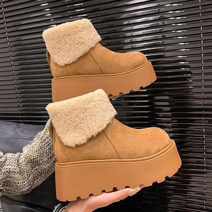 Damen Gefütterte Plateau-Ankleboots mit Teddykragen und grober Profilsohle – Avérine