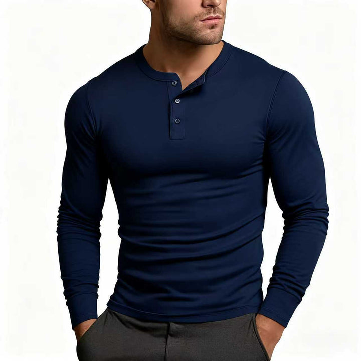 Herren Langarm-Henley-Shirt mit klassischem Knopfdetail und körpernaher Passform Echoarchiv