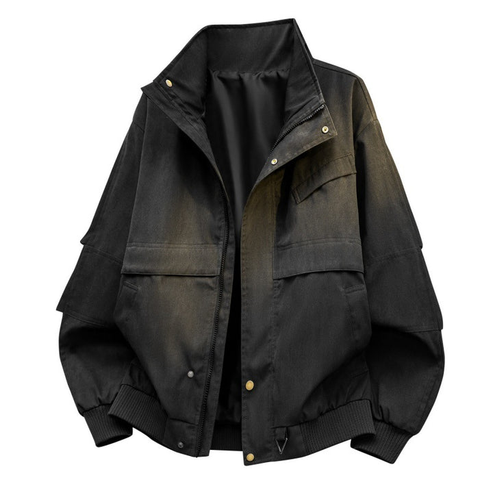 Herren Urban Canvas Utility Jacke mit hohem Kragen, großen Klapptaschen und elastischem Saum – Taviero