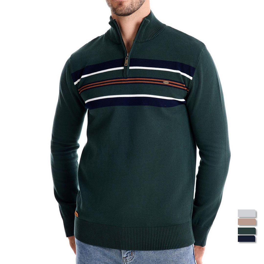 Herren Strickpullover mit halbem Reißverschluss und modischen Streifen Echoarchiv