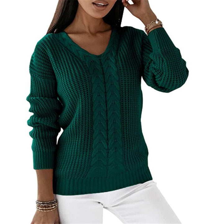 Damen nan grob gestrickter V-Ausschnitt Pullover mit Zopfmuster und lockerer Silhouette Echo Archiv