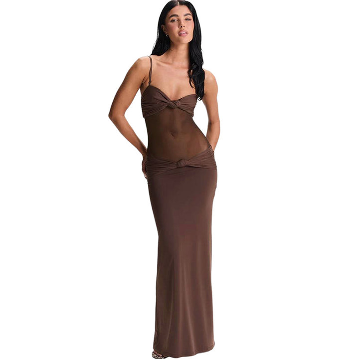 Damen Elegantes Maxikleid mit raffinierten Knotendetails und durchscheinendem Obermaterial Echo Archiv