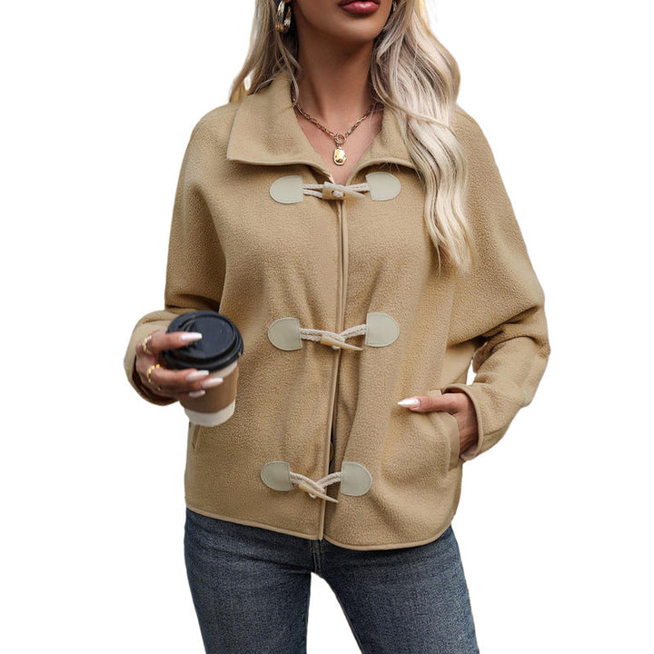 Damen Kurz geschnittene Teddy‑Fleece Jacke mit Knebelverschlüssen Echoarchiv