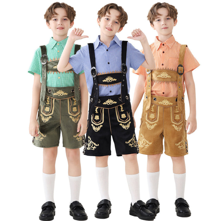 Unisex nan traditionelle Kinderlederhose mit verstellbaren Hosenträgern und aufwendiger Stickerei Echo Archiv