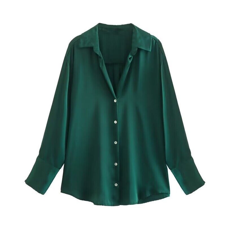 Damen Oversized Satinbluse mit Hemdkragen und breiten Manschetten Echo Archiv