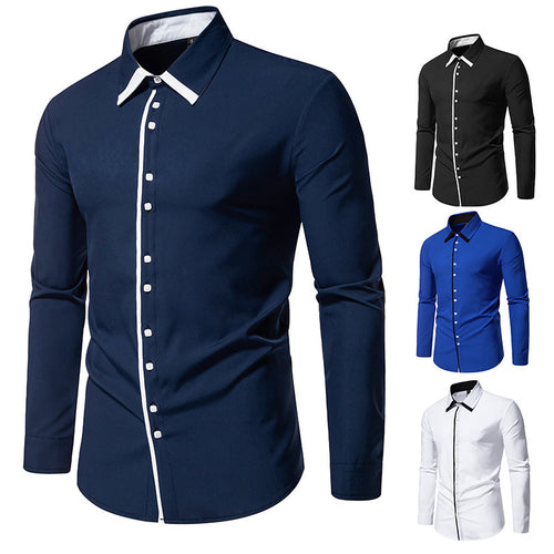 Herren elegantes Langarmhemd mit kontrastierendem Kragen und feinen Knopfdetails Echoarchiv