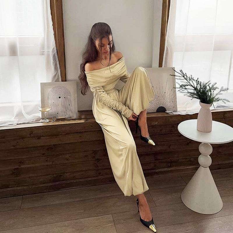 Damen Off-Shoulder Overall mit Raffungen und weitem Bein Echo Archiv