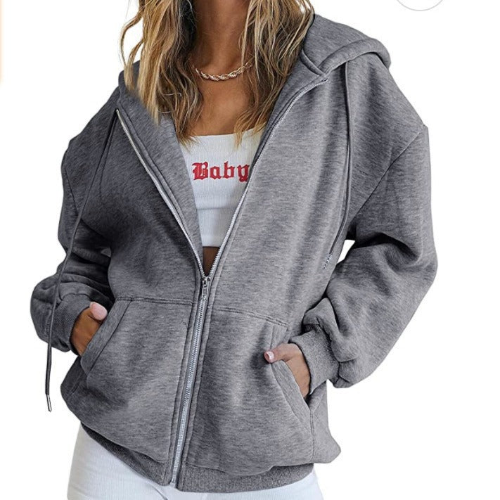 Damen nan Oversize-Kapuzenjacke mit durchgehendem Reißverschluss French-Terry, Kängurutaschen und elastischen Bündchen Echo Archiv