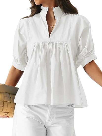 Damen elegante kurzärmlige Bluse mit Rüschendetails und lässigem Schnitt Echo Archiv