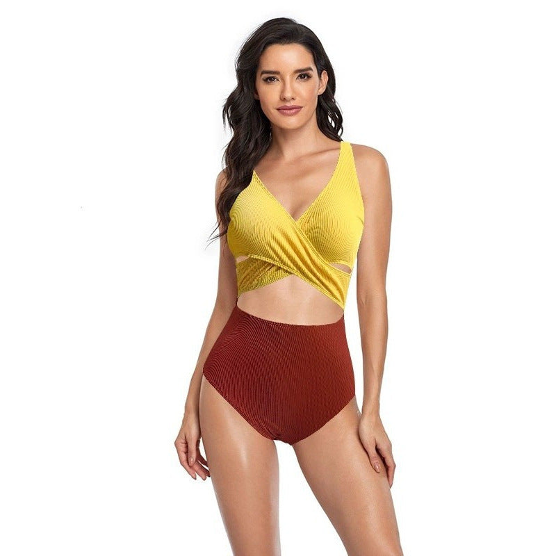 Damen Cut-Out Badeanzug mit hohem Bund und Wickeldesign Echo Archiv