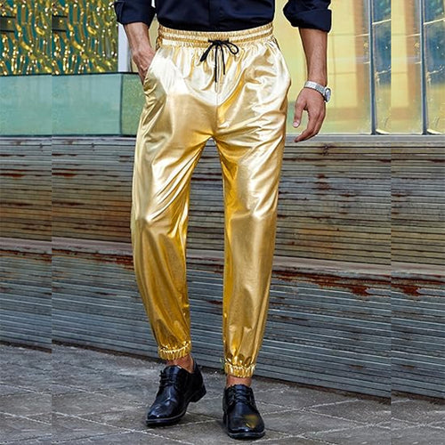 Herren modische Kunstlederhose mit elastischem Bund und schmal zulaufendem Bein Echoarchiv
