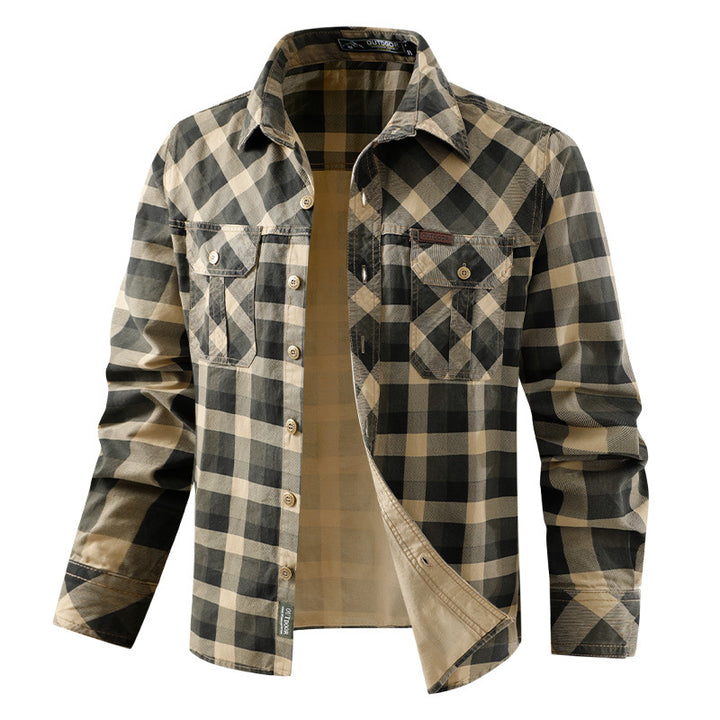 Herren nan kariertes Hemdjacke im Flanellstil mit doppelten Brusttaschen und robustem Baumwoll-Twill Echo Archiv
