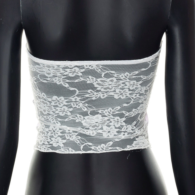 Damen Bandeau-Top mit floralen Details und Spitzenabschluss Echo Archiv