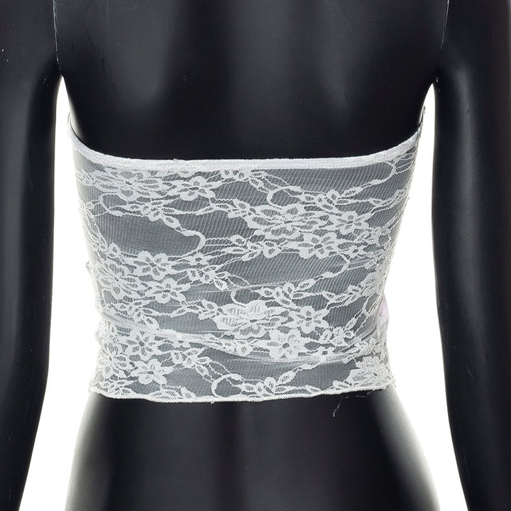 Damen Bandeau-Top mit floralen Details und Spitzenabschluss Echo Archiv