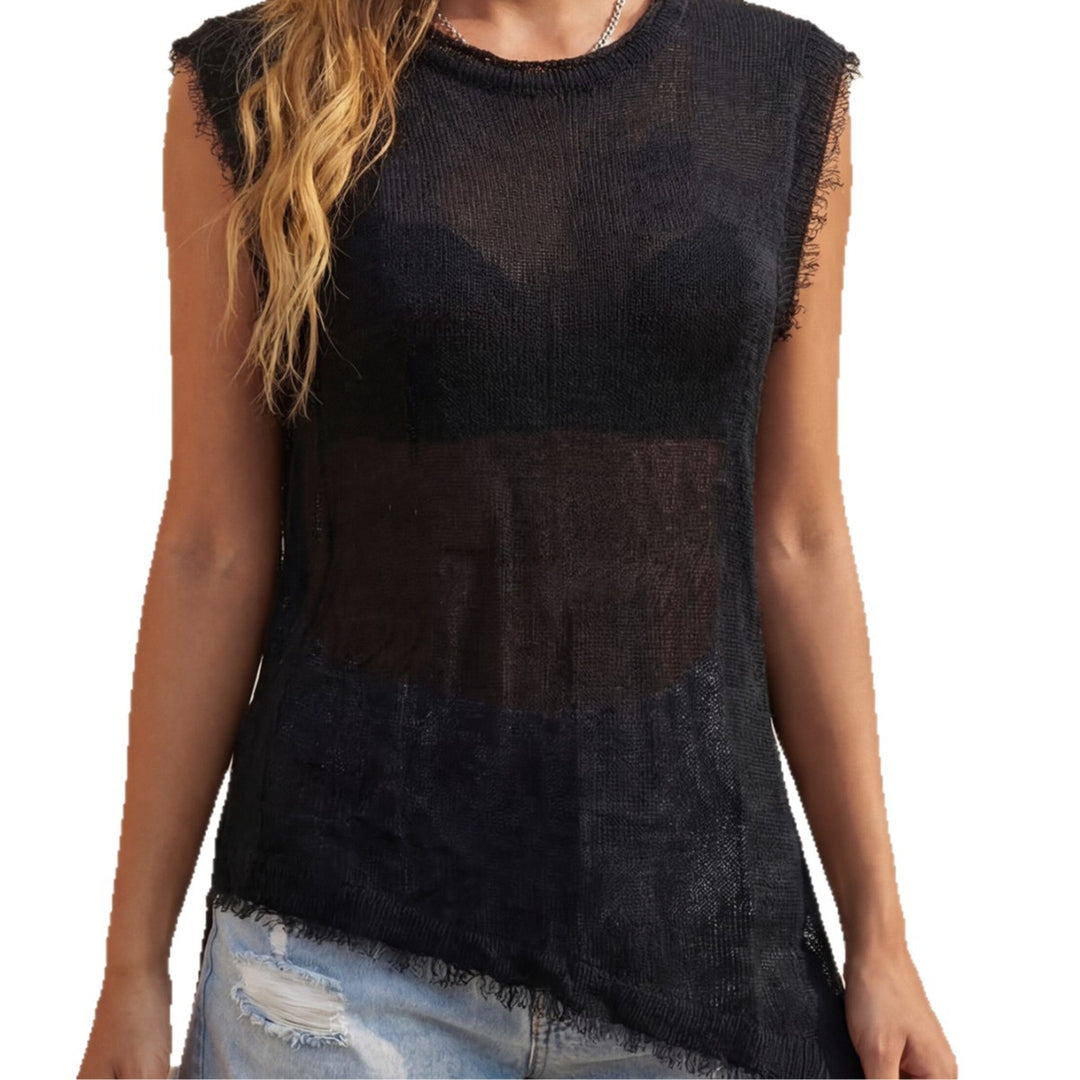 Damen lässiges Leinen-Top mit fransigen Details Echo Archiv
