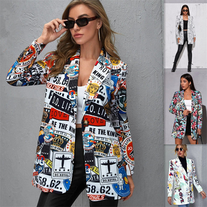 Damen Bedruckter Longblazer mit grafischem Street‑Art‑Muster und tailliertem Schnitt Echo Archiv