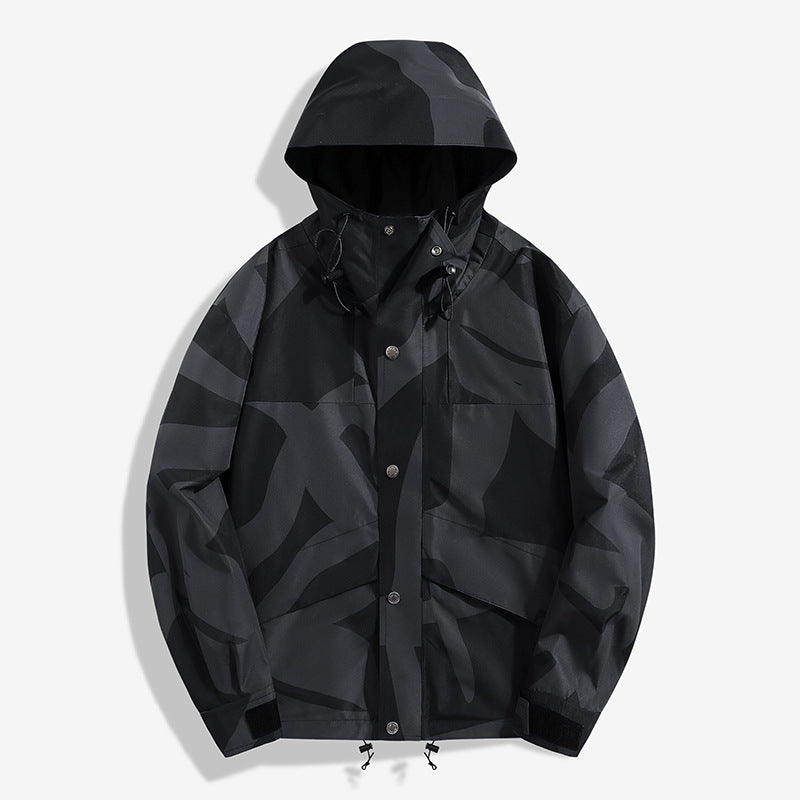 Damen stilvolle Übergangsjacke mit Kapuze und einzigartigem Druck Echo Archive