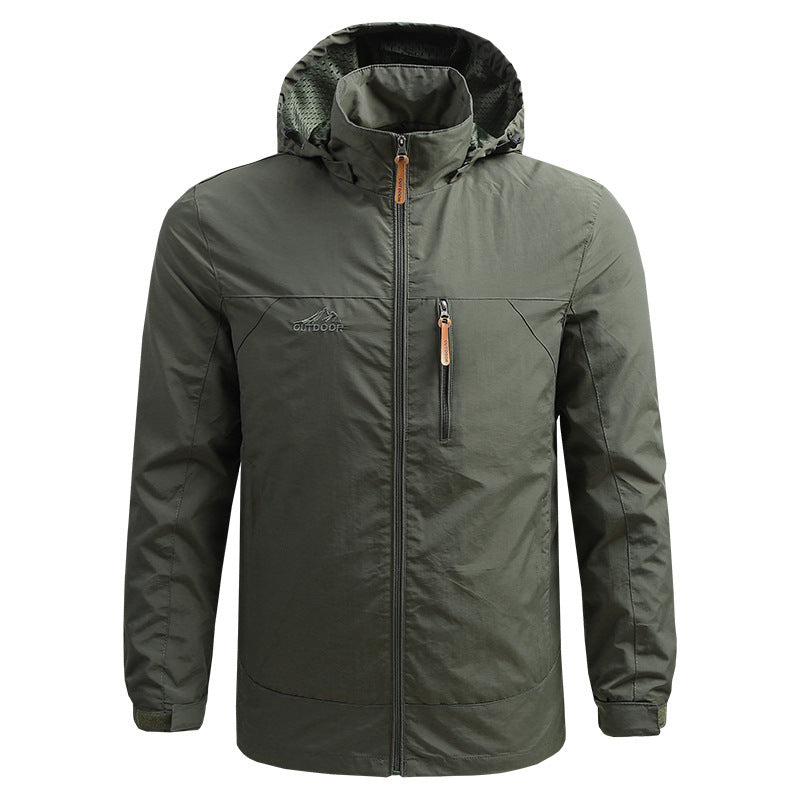 Herren Leichte atmungsaktive Outdoorjacke mit Kapuze, Brust-Reißverschluss und windabweisender Shell Echoarchiv