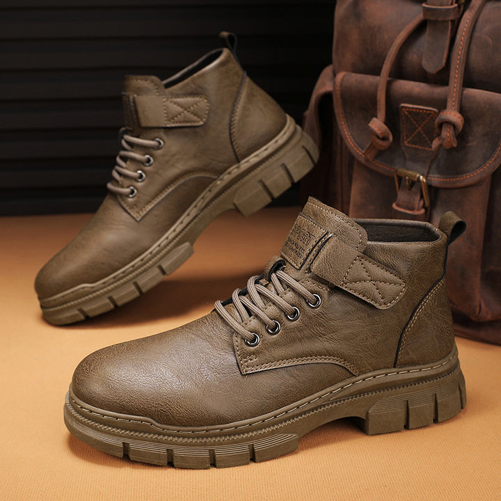 Herren Robuste Plateauschnür-Boots mit Klettlasche und profilierter Gummisohle Echoarchiv