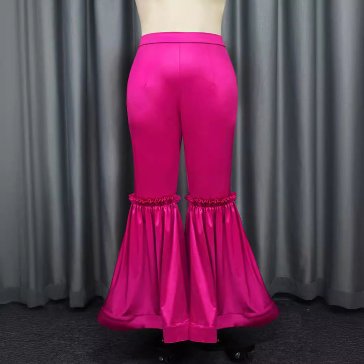 Damen elegante Hose mit voluminösen Rüschen und Satin-Details Echo Archiv