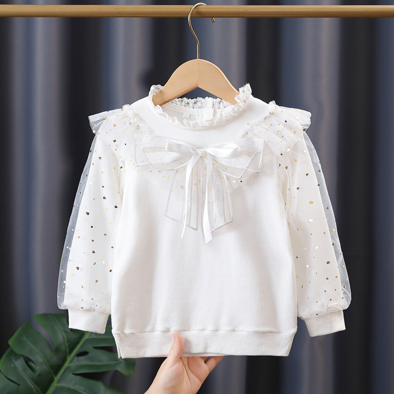 Mädchen modisches Sweatshirt mit dekorativen Tüllärmeln und Schleifendetails Echo Archiv