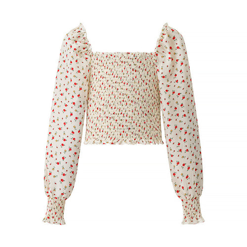 Damen Gesmoktes Cropped-Top mit Puffärmeln und Blumendessin Echo Archiv