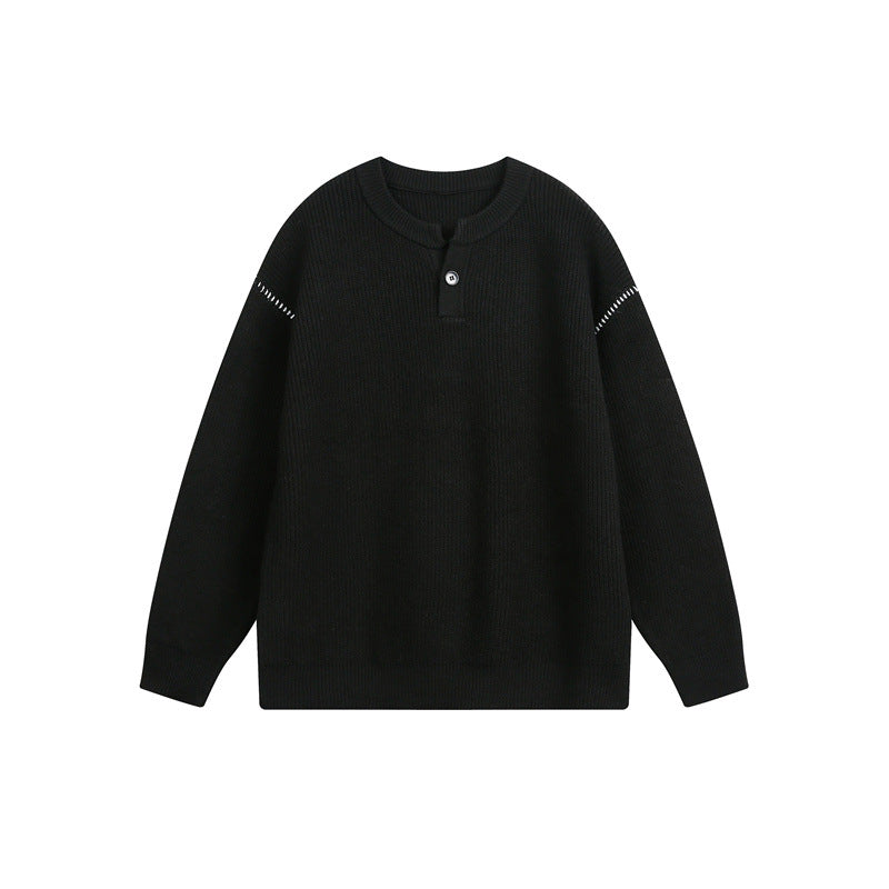 Unisex Grobstrick-Henley-Pullover mit Knopfleiste und Drop-Shoulder Echoarchiv