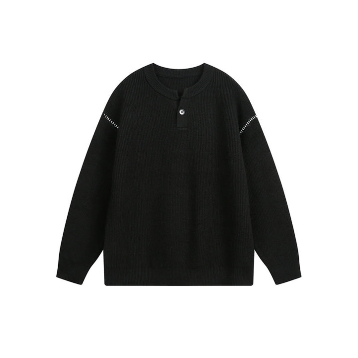 Unisex Grobstrick-Henley-Pullover mit Knopfleiste und Drop-Shoulder Echoarchiv