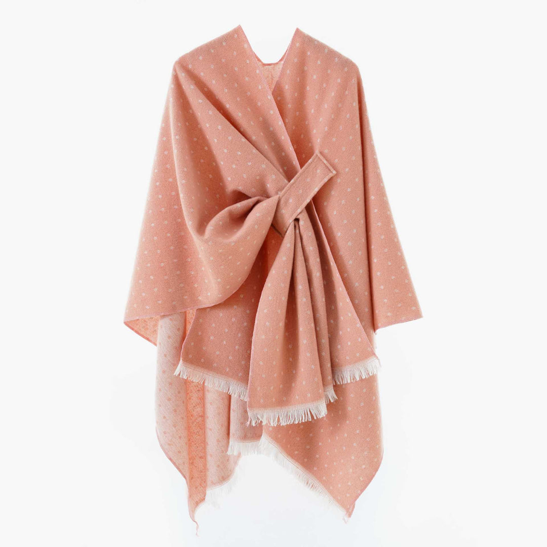 Damen Umlegbarer Wollmix-Poncho mit Hahnentritt-Jacquard und Bindegürtel Echo Archiv