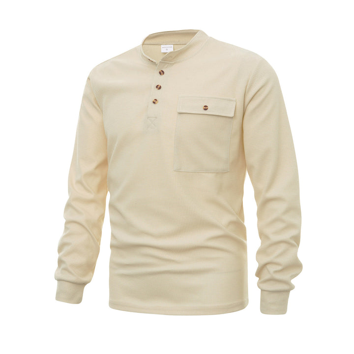 Herren Langarm-Henley-Shirt mit Strukturdesign und praktischer Brusttasche Echoarchiv