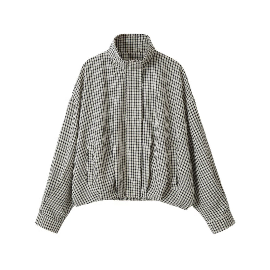 Damen Oversize Kurzjacke mit Stehkragen und Vichy-Karo Echoarchiv