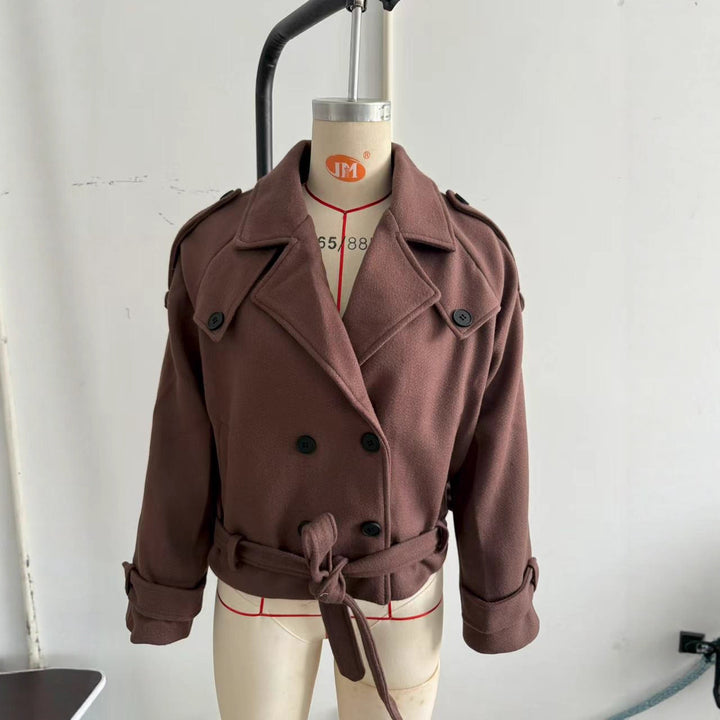 Damen Kurz geschnittener Oversize-Wollmix-Peacoat mit weitem Revers und Bindegürtel Echo Archiv