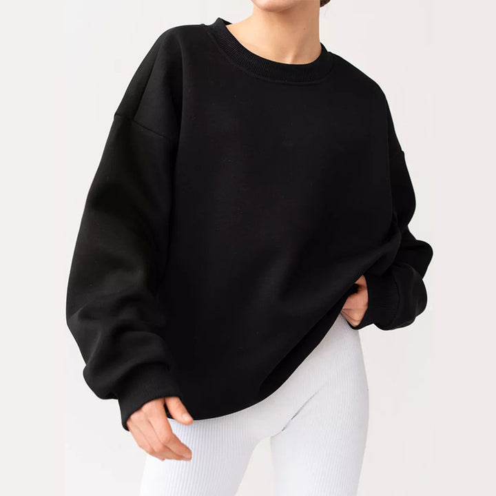 Damen oversized Sweatshirt mit Rundhalsausschnitt, French-Terry Innenfutter und überschnittener Schulter – Avérine