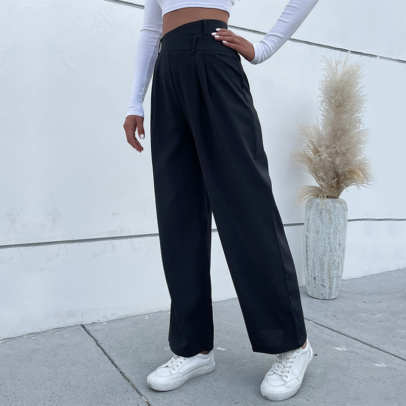 Damen Elegante Stoffhose mit hoher Taille, Bundfalten und weitem Bein Echoarchiv