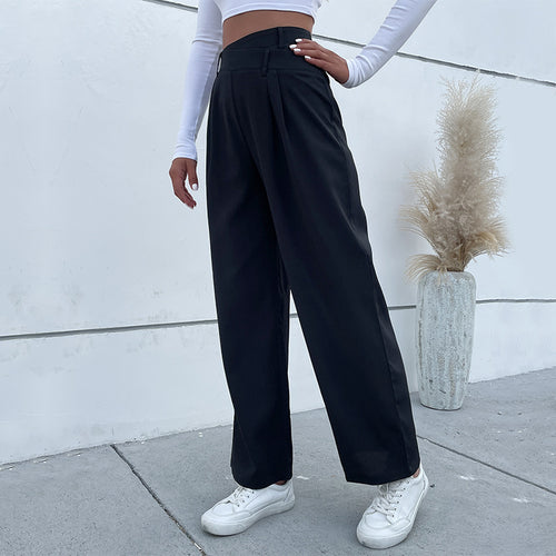 Damen Elegante Stoffhose mit hoher Taille, Bundfalten und weitem Bein Echoarchiv