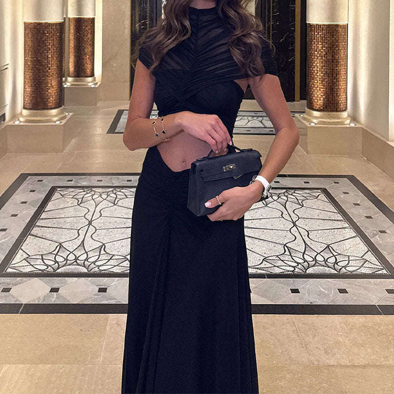 Damen Elegantes Maxikleid mit Raffungen und durchsichtigem Oberteil Echo Archiv