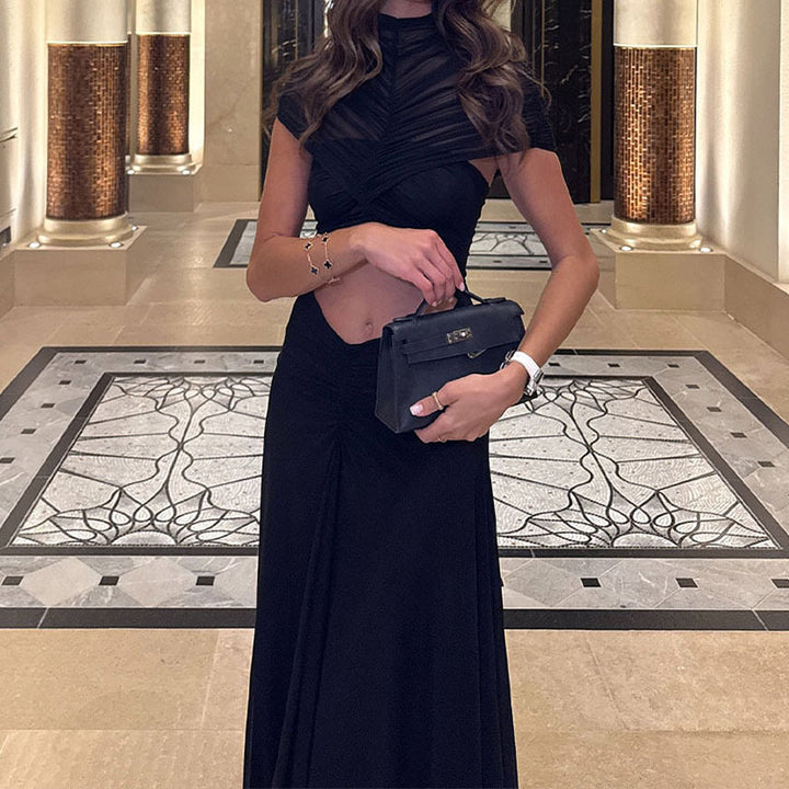Damen Elegantes Maxikleid mit Raffungen und durchsichtigem Oberteil Echo Archiv